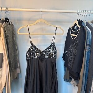 Zara Black and Silver Sequin Maxi Dress